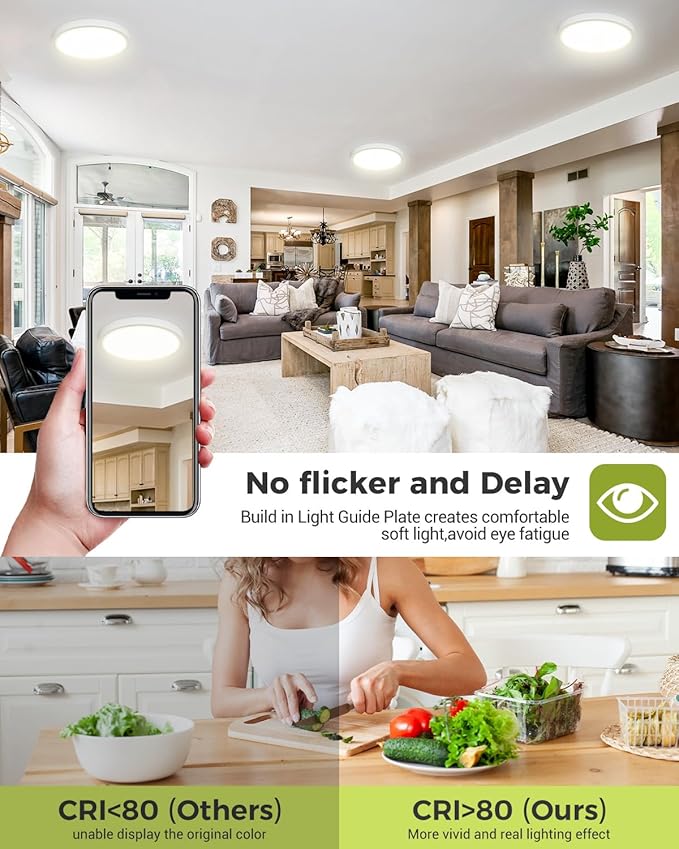2PACK LED Flush Mount Ceiling Light Fixture White, 9Inch 24Watt, 3000k/4500k/6000K Ceiling Light, Ultra Slim Flush Mount LED Ceiling Lamp for Bedroom, Living Room, Kitchen, Hallway