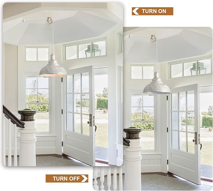 White Plug in Pendant Light Hanging Lamps for Living Room 15FT Dimmable Switch Adjustable Pulley Hanging Lights with Plug in Cord for Kitchen Bedroom 2 Pack