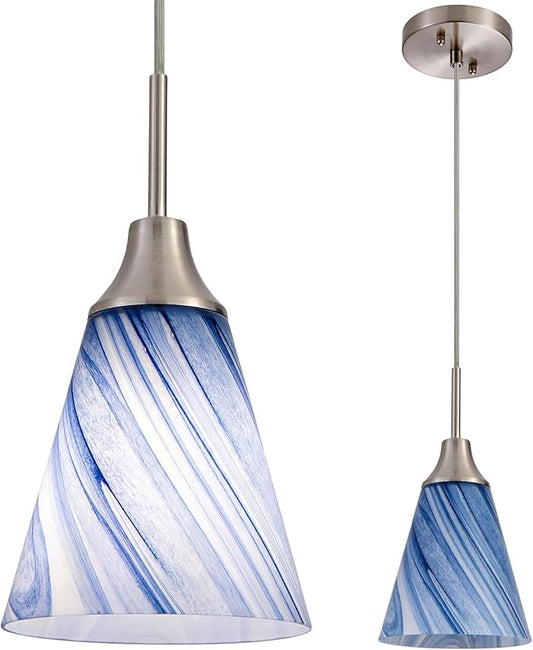 Viinew Mini Glass Pendant Light 1-Pack Dark Blue Marble Art Glass Pendant Lights Kitchen Island 5.9" Brushed Nickel Finish Hanging Light for Kitchen Over Sink,Dining Room,Foyer,Hallway