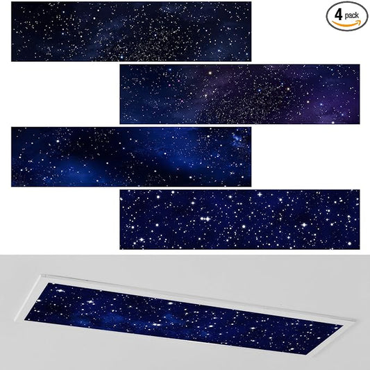 4 Pcs 1 x 4 Feet Fluorescent Lights Covers Magnetic Ceiling Light Cover with 8 Magnets Fluorescent Light Filters for School Classroom Home Drop Lamp Decor (Starry Sky)