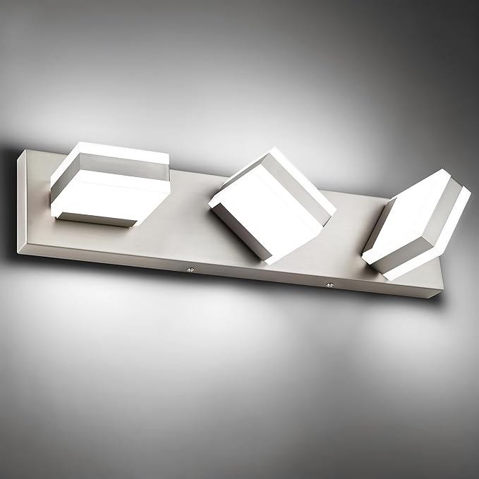 PRESDE 3-Light LED Vanity Light for Bathroom Brushed Nickel Bathroom Light Fixtures Over Mirror Modern Bath Wall Lighting