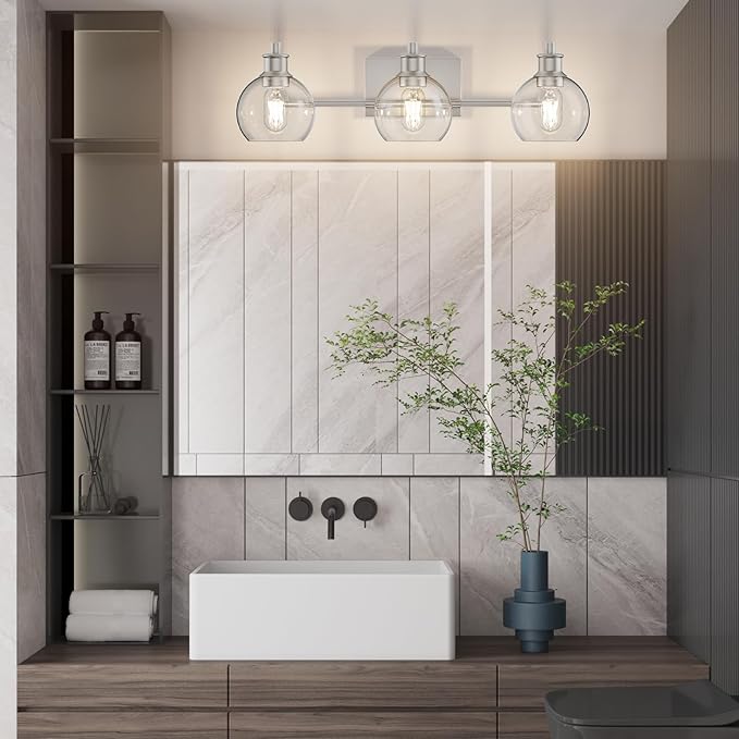 Tipace 3 Lights Vanity Light Bathroom Light Fixture Over Mirror for Bathroom Glass Shade Lights Brushed Nickel Vintage Lighting Fixture(Exclude Bulb)