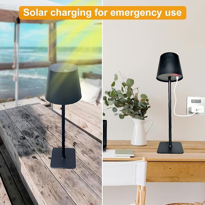 Cordless Table Lamps, Outdoor Solar LED Lamp, 4000mAh Rechargeable Bottle Lamp, Touch RGB Color Stepless Dimming Light for Bedroom, Restaurants, Patio, Camping,Bar Black
