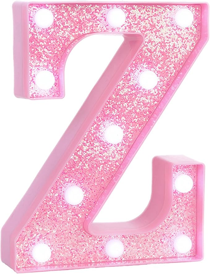 Pink Marquee Light Up Letters, Glitter Alphabet LED Letter Lights for Pink Birthday Party Decorations, Battery Operated Letter Sign for Girls Room Vanity Table Decor, Cool White Lights Letter Z