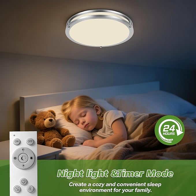 2-Pack Flush Mount LED Ceiling Light Fixture with Remote: 13Inch 36W Dimmable Modern LED Ceiling Lights, 2700K-6500K Adjustable 3600lm Super Bright Kitchen Lighting for Bathroom Hallway Brushed Nickel
