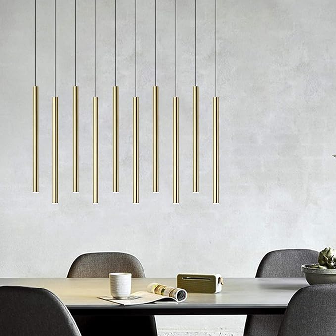 CANALIS 10 Mini Pendant Lighting Brass - LED Hanging Light Fixture for Kitchen Island, Bar, Foyer - Cluster Pendants - Dimmable, Adjustable Wire, Lamp Bulb Included