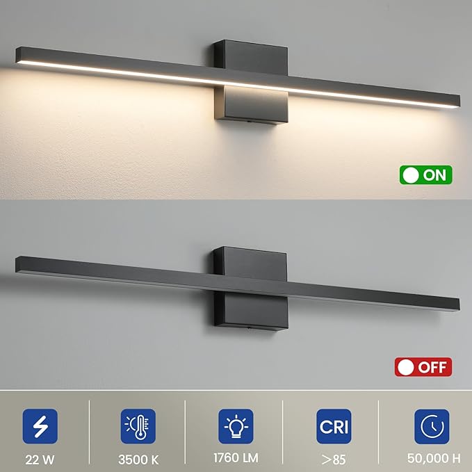Epinl Black Bathroom Vanity Light - 31.5 inch Modern Bathroom Light Fixture Over Mirror 22W LED Dimmable Wall Sconce Lighting Fixture for Bedroom
