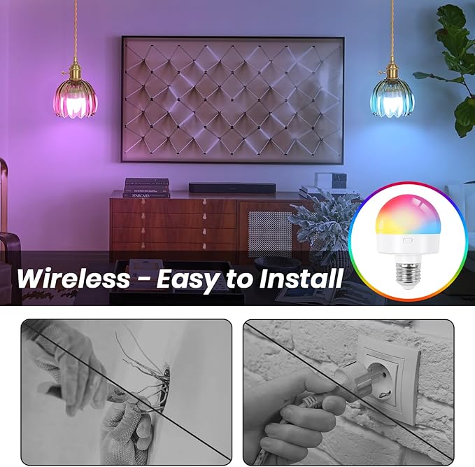 Battery Operated Pendant Light,Mini Hanging Lights 5.1Inch 2500mAh RGB Rechargeable Light Bulb with Remote Control Wireless Adjustable Rechargeable Chandelier for Kitchen Island Hallway