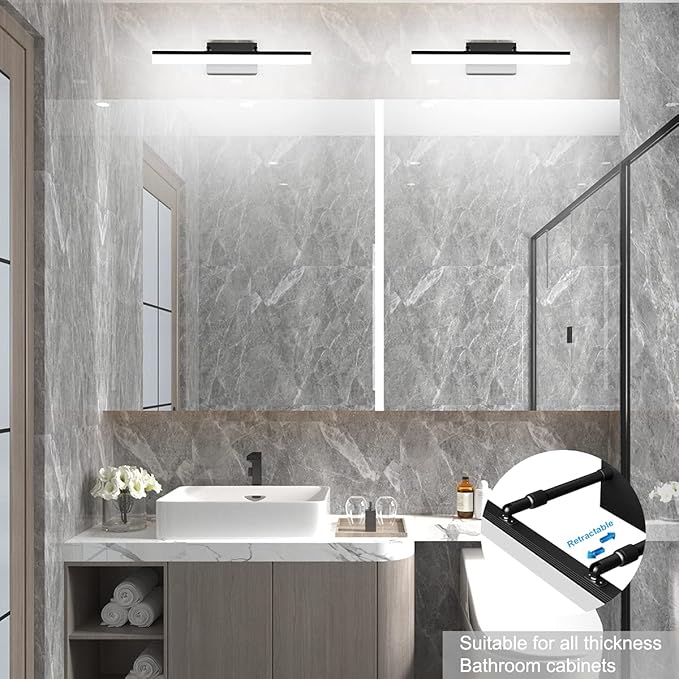 Aipsun 19.7 inch Modern Black Vanity Light Adjustable LED Bathroom Light Fixture Over Mirror Rotatable Vanity Lighting 5500K