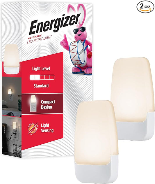 Energizer LED Night Lights Plug Into Wall Dusk to Dawn Sensor Home Decor Apartment Essentials Ambient Lighting Warm White Nightlight 81565 2 Pack