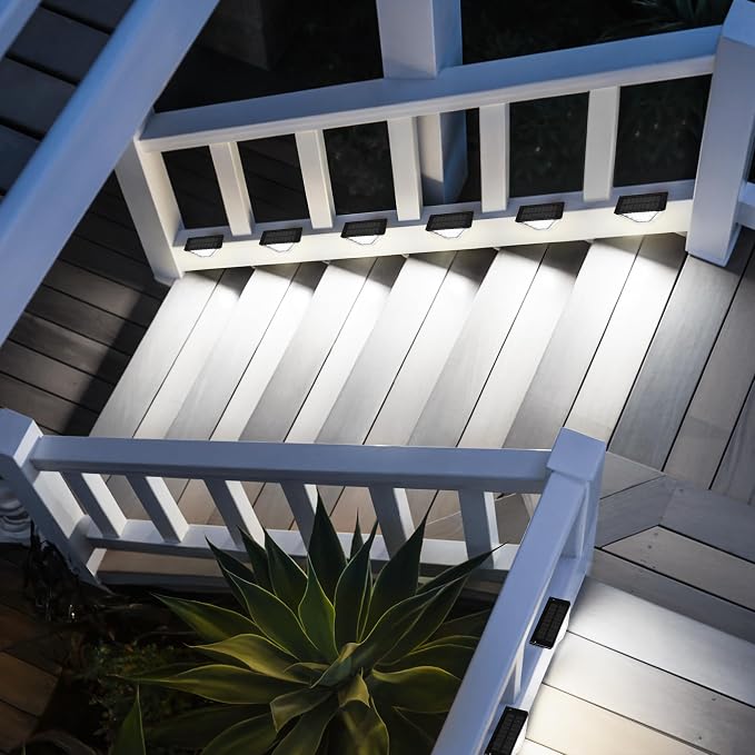 SOLPEX 16 Pack Four-Sided Illumination Solar Step Lights for Outside, Solar Stair Lights Outdoor, Solar Railing Lights Outdoor Waterproof with 33 LEDs for Steps, Stair, Deck, Porch (Cold White)