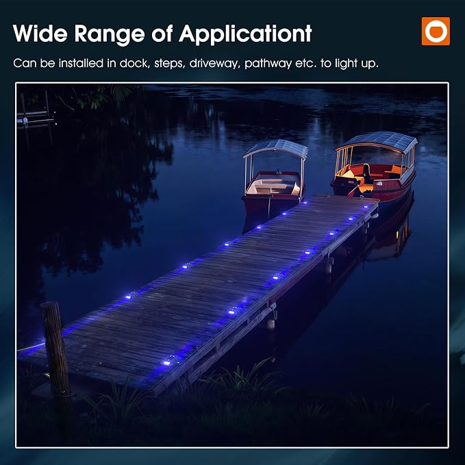 addlon Solar Dock Lights Marine 12 Pack, 2CCT Outdoor Driveway Marker Deck Lights, IP67 Waterproof, Solar Powered Deck Light for Pathway Warning Step Sidewalk Patio, Blue Light & Cool White, FCC