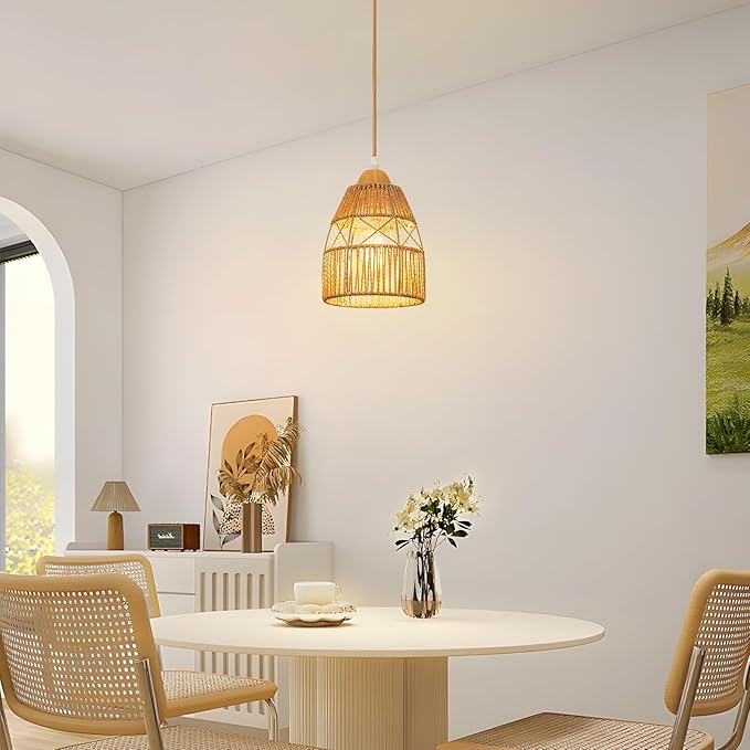 3 Pack Boho Rattan Pendant Light Kitchen Island,Farmhouse Chandeliers Adjustable Height Hanging lamp for Dining Room,Small Kitchen Ceiling Lights Fixtures with Woven Wicker Lampshade Lighting