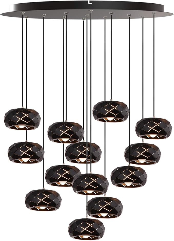 Crust 13 Mini Pendant Lighting Black - LED Hanging Light Fixture for Kitchen Island, Bar, Foyer - Cluster Pendants - Dimmable, Adjustable Wire, Lamp Bulb Included