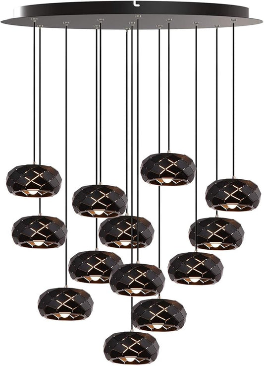 Crust 13 Mini Pendant Lighting Black - LED Hanging Light Fixture for Kitchen Island, Bar, Foyer - Cluster Pendants - Dimmable, Adjustable Wire, Lamp Bulb Included