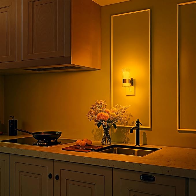 Briignite Night Light, Night Lights Plug into Wall, LED Amber NightLight with Dusk to Dawn Auto Light Sensor, 0-100LM Adjustable Brightness, Wall Sconce Style Design for Bedroom Hallway, 2 Pack