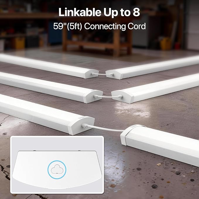 4ft LED Wraparound Light, 60W/50W/40W Selectable LED Light, 6600LM 5000K Daylight, Linkable Hardwired Linear Ceiling Fixture for Garage Workshop Office, ETL Listed,2 Pack
