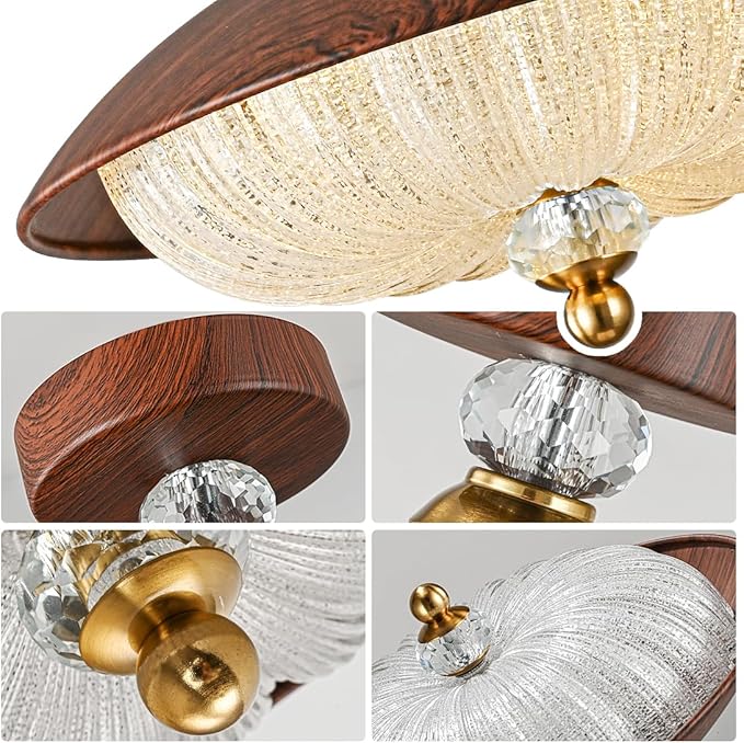 Vintage Crystal Semi-Flush Mount Ceiling Light, 5-Light Fixture, 11.8 Inch Close to Ceiling Lamp, Mid Century Suitable for Bedroom, Entryway, Hallway, Dining Room