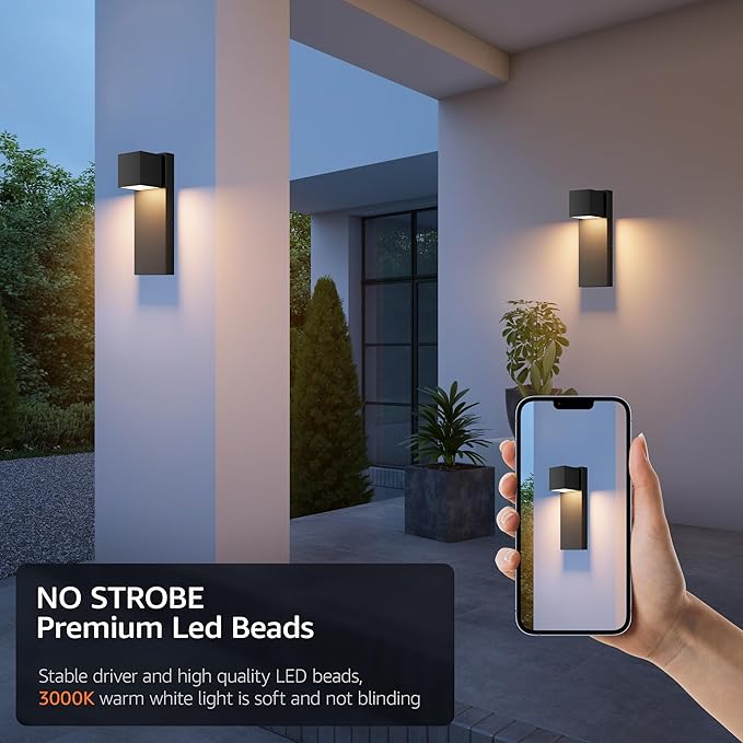 4 Pack 13" Modern Outdoor Led Wall Light,16W 3000K 1200Lumen Porch & Patio Hardwired Wall Mount Wall Sconces,Exterior IP65 Waterproof Aluminum Wall Lamp for Front Door Garage Garden(Black)