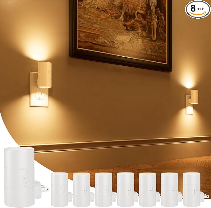 NIORSUN Night Lights Plug into Wall, Dimmable with 3 Color Modes & Auto On/Off Sensor, Ultra-Slim Nightlight for Hallway, Bathroom, Bedroom, Nursery, Kitchen (8 Pack, White)