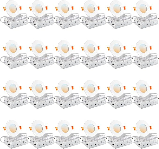 DLLT LED Recessed Ceiling Light: 24 Pack 3 Inch Black Recessed Lighting