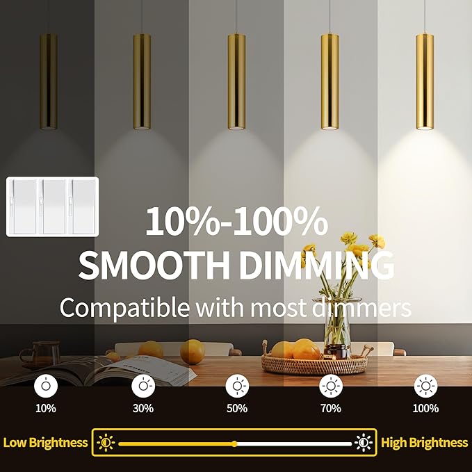 Zoomable LED Pendant Lights Modern Ceiling Hanging Spotlight Pendant Lighting,5CCT/2700K-5000K,Zoomable 15°-60°,Unique Pendant Lighting for Kitchen Island Bar,12W (Gold)