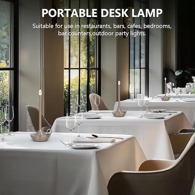 ModernPortable Table Lamp CordlessLED Desk Lamps, 3 Colors Stepless Dimming Rechargeable Battery Operated Lighting for Bedroom Dining Room Restaurant Coffee Shop Camping Night Light (Silver)
