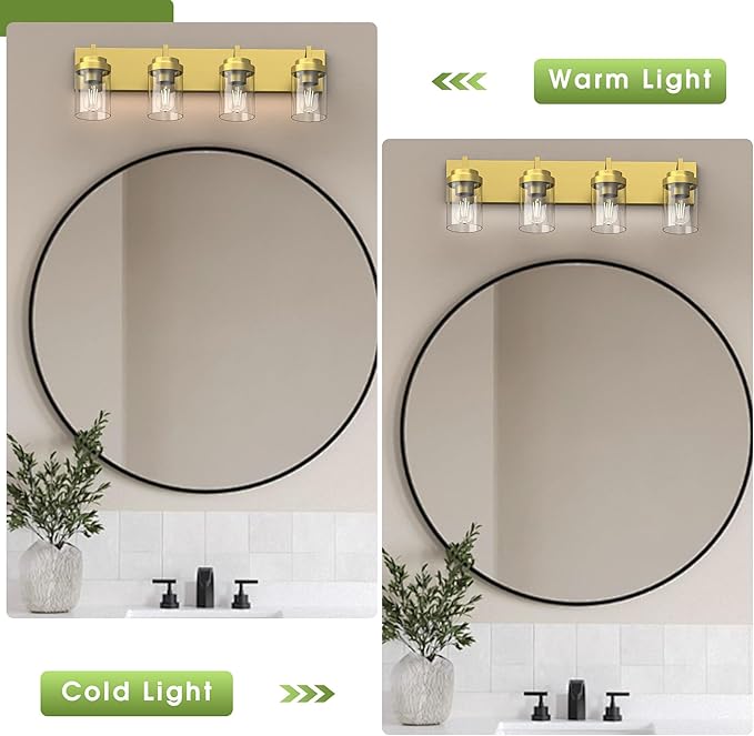 Espird Bathroom Lighting Fixtures, 4-Light Bathroom Vanity Lights Over Mirror, Brass Vanity Light with Glass Shade, Modern Vanity Lighting Fixtures for Bedroom, Hallway