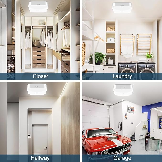 Rechargeable Motion Sensor Closet Light, Rechargeable Battery Operated Ceiling Light Wireless, 500LM Wireless Motion Activated Light for Shower Stairs Hallway Pantry Porch Garage, 5000K 3 Pack