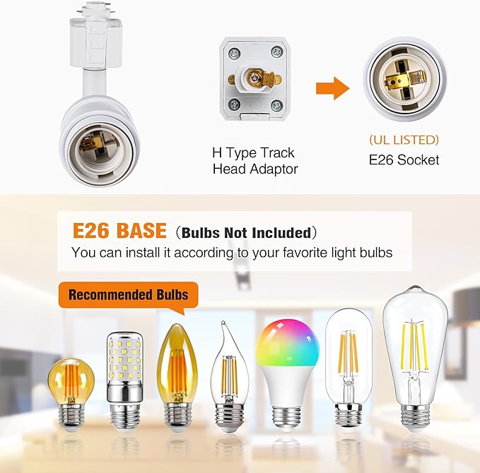 H Type Track Lighting Heads E26 Track Light Heads Modern Pendant Track Lighting Fixtures Ceiling with Glass Lamp Shade for Kitchen, H Track Lighting Rail System Compatible, 4 Pack (No Bulbs)