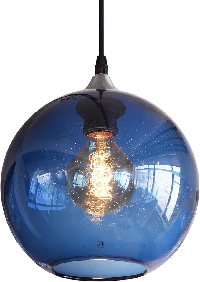 ARIAMOTION Pendant Lighting for Kitchen Island Hand Blown Glass Modern Blue Bubbles Light Over Sink Bar Bedroom Vintage Globe 8.7 InchDiam