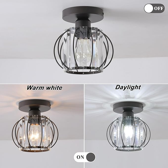 Small Oil Rubbed Bronze Hallway Light Fixture Ceiling 1 Pack- Semi Flush Mount with Crystal Cage Shade, 6.7" Low Profile Light Fixture, Dimmable E26 Base Foyer Lighting for Hallway Closet Laundry Room