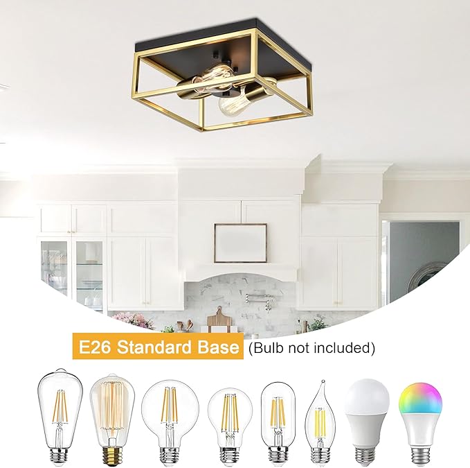 Treekee 11" Ceiling Light Fixtures, Flush Mount Lighting Square, Gold Metal Finish, Vintage Retro and Modern Industrial Charm Ceiling Lamp for Bedroom Hallway Foyer Entryway