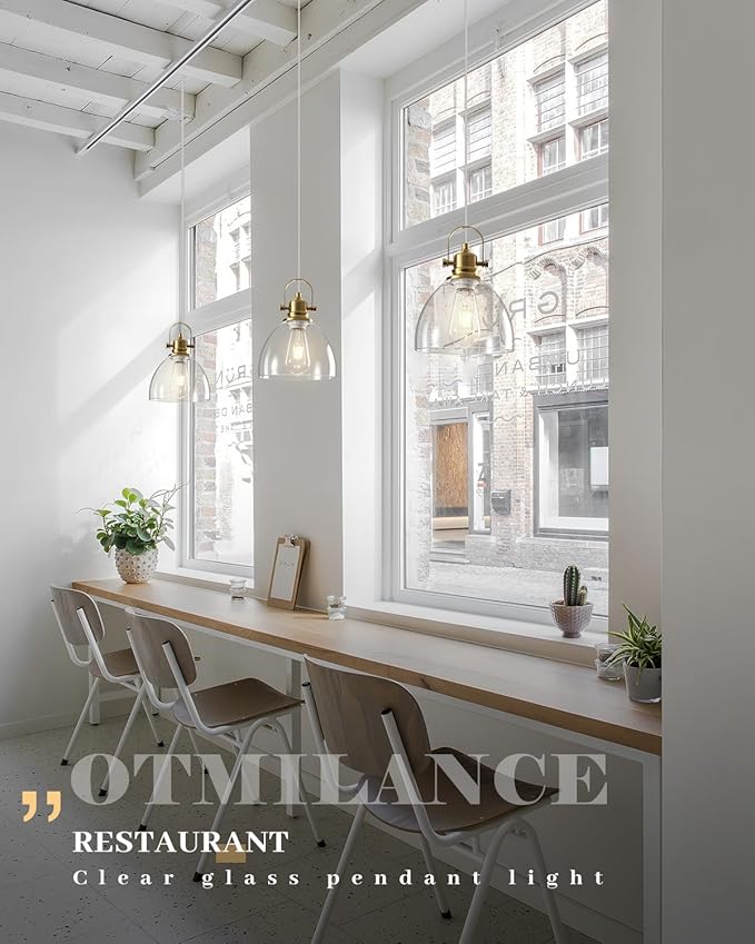 Gold Pendant Lights Kitchen Island 2 Pack, 7.5 inch Farmhouse Glass Pendant Lights, Vintage Gold Glass Pendant Light, Island Pendant Lights for Dining Rooms, Living Room, Bar