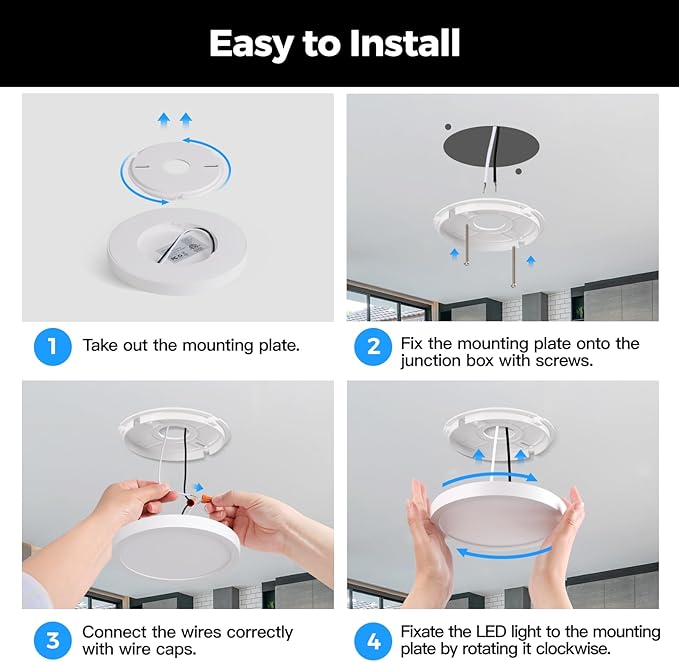 7Inch Flush Mount LED Ceiling Lights 100W Equivalent 5000K Daylight White, 15W 1500LM Dimmable Flat Surface Mount Ceiling Light, Small Round Light Fixtures for Closet Basement Hallway Kitchen, 1 Pack