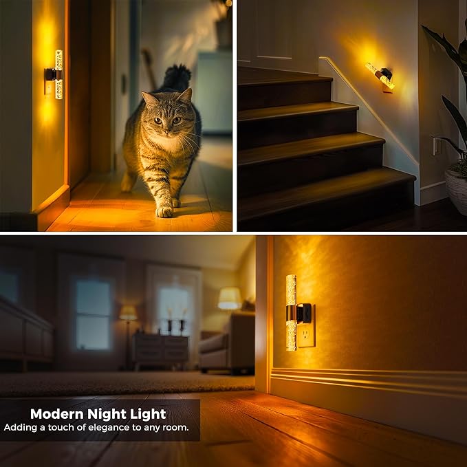 L LOHAS LED Amber Night Light, Bubble Acrylic Night Lights Plug into Wall, 180° Rotating Nightlights, Yellow Nightlights Dimmable, Light Sensor, Sleep Light for Kids Bedroom Bathroom Hallway, 2-Pack