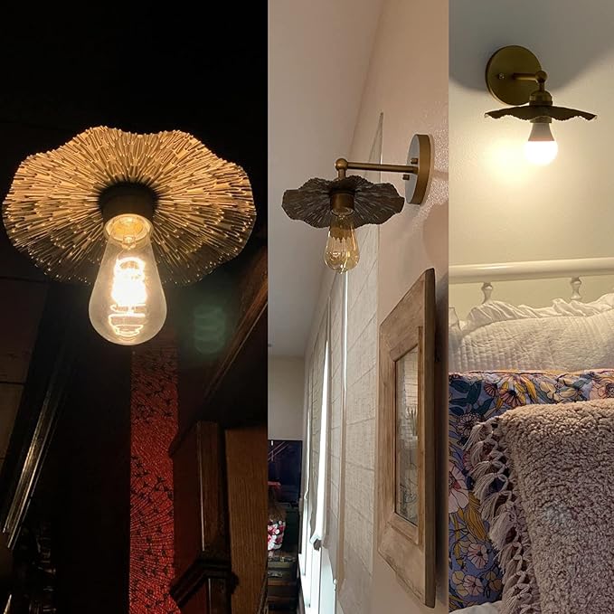 Pathson Vintage Metal Wall Sconce Brass Finished, Flower Shape Split Design Wall Lamp Fixture, Home Decor Art Wall Light Hardwired Farmhouse Lighting for Living Room Hallway Bedside