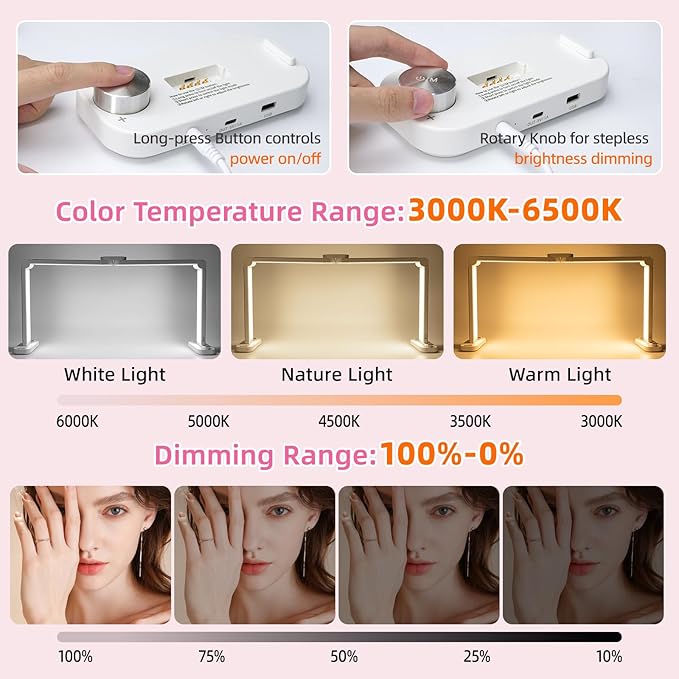 BZJ 34-Inch Nail Light for Desk Foldable Half Moon Nail Art Table Lamp with Stepless Dimming Brightness and Color Temperature for Manicurists Beauty Eyelash Extensions Tattoo Crafts