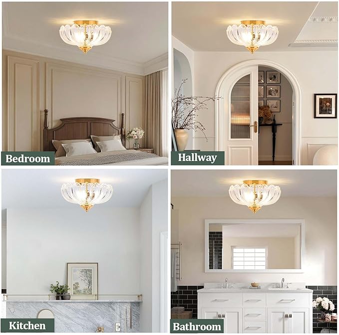 Ceiling Light, Vintage Light Fixtures Transparent Glass Shade 9.8 Inch Semi Flush Mount Ceiling Light Hallway Vintage Lights Fixture Ceiling for Living Room, Bedroom, Dining Room