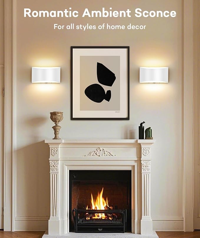 Lightess Modern LED Wall Sconce, Hardwired Indoor Wall Lights Set of 2, 3000K Up and Down Wall Mount Lamp, White Indoor Sconces Wall Lighting for Living Room Bedroom Hallway Corridor (Warm White)