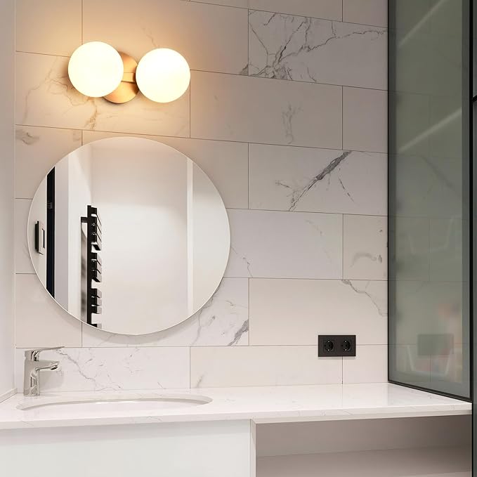 Bathroom Vanity Light Fixtures, Modern 2 Lights Globe Wall Sconce Lighting Brushed Nickel, Porch Wall Mount Light Fixture for Bathroom, Mirror Cabinets Hallway Stairs (Brushed Nickel, 2-Light)