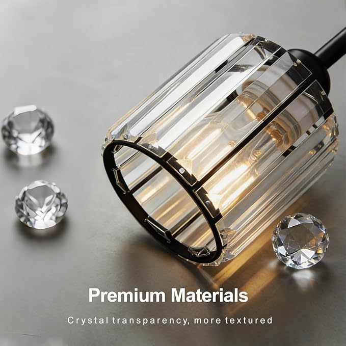 Modern Dining Room Light Fixture Over Table, Crystal Pendant Lights Kitchen Island, Chandeliers for Dining Room Kitchen Light Fixtures (E26) 5-Light Black