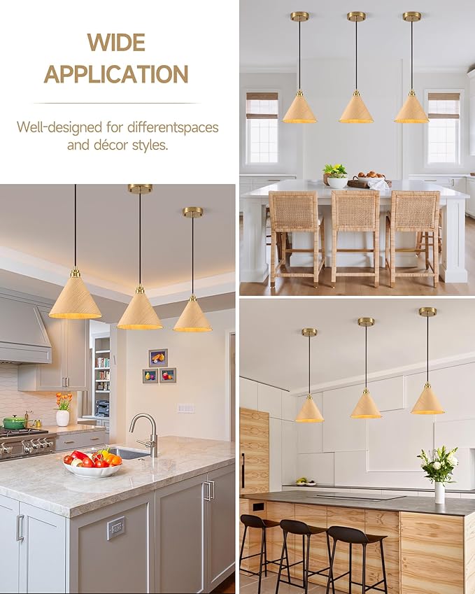 2 Pack Pendant Lights Kitchen Island, 8.3” Small Wood Pendant Light, Adjustable Height Hanging Light Fixtures, Kitchen Island Lights for Dining Room, Bedroom, Hallway, Bar (Natural Wood)