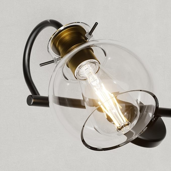 4 Light Bathroom Light, Brushed Gold and Black Vanity Lighting Fixtures, Bathroom Wall Mounted Sconces Vanity Lights Over Mirror with Globel Glass Shade, E26 Base