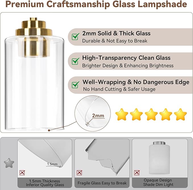 VerRon 5-Light Gold Bathroom Light Fixtures, 31" Modern Vanity Lights Over Mirror with Clear Glass Shades,Brushed Gold Wall Light Fixture for Bathroom Mirror Bedroom Porch, Hardwired Wall Sconces