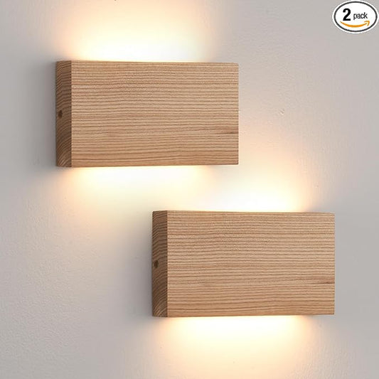 Wood Wall Sconce Indoor Wall Lights Hardwired 2 Pack Up and Down Wall Mount Light for Living Room Bedroom Hallway Lights，wall sconces Set of Two，led Lights for Bed，Light for Bedroom
