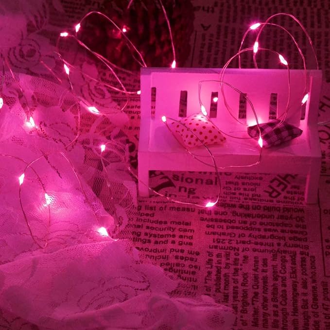 Yiaht 12 Pack Fairy Lights Battery Operated String Lights 7 Feet 20 Led Waterproof Christmas Lights Silver Wire Firefly Starry Moon Lights for Bedroom DIY Party Pink…