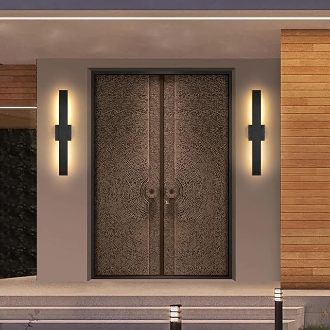 Aluminum Modern LED Wall sconces 2 Pack, 24.4 inch Matte Black Waterproof Wall Lights with 28W LED Light Source for Indoor,Outdoor,Living Room,Bedroom,Garage,Porch,Hallway