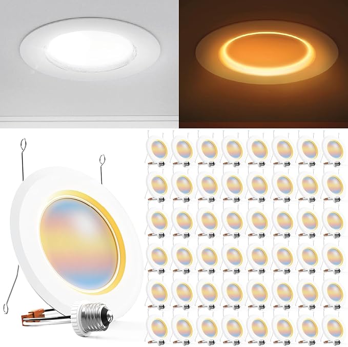 Sunco 48 Pack 6 Inch Recessed Light with Night Light, LED Can Lights Retrofit Lighting, 1000 LM, 12W, Selectable CCT 2700K/3000K/4000K/5000K/6000K, Dimmable, Damp Rated ETL