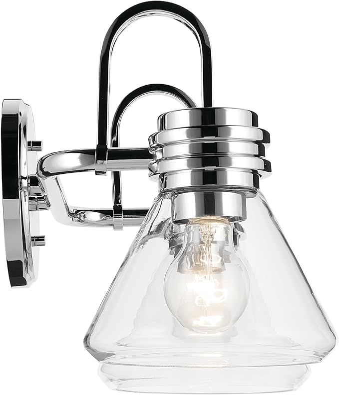 Kichler Farum 19.25" 2-Light Bathroom Vanity Light Fixture with Clear Glass in Chrome for Mirror, Modern Wall Mount Lighting Over Vanity (19.25" W x 9.5" H), 55154CHCLR